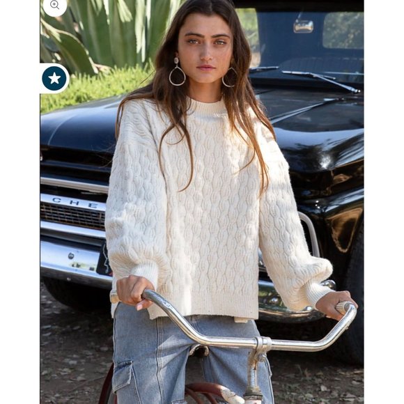 Pol womens cable knit chunky sweater ivory Gold sequins sz medium oversized new - Picture 1 of 6